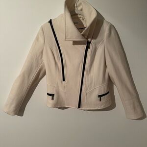 DKNY Cropped Wool Blend Moto Jacket Cream  Color with Black Zippers Size 6